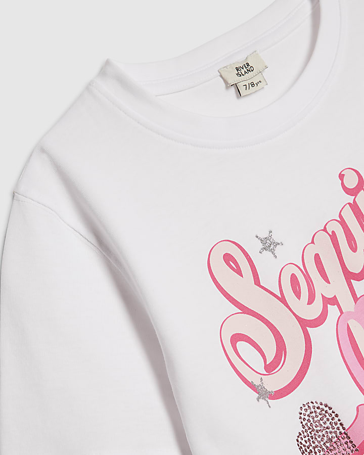 Girls White Sequins Are Forever Crop Top