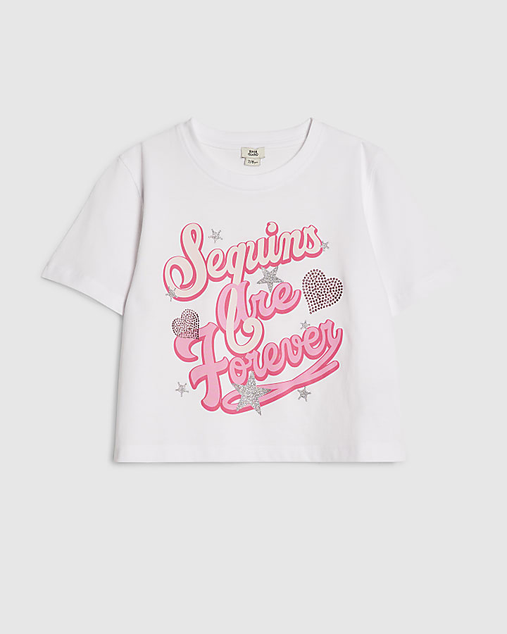 Girls White Sequins Are Forever Crop Top