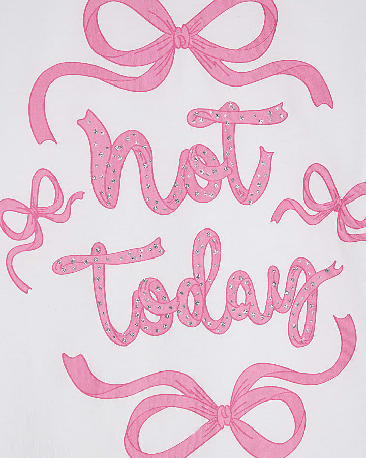 Girls White Not Today Bow T-Shirt