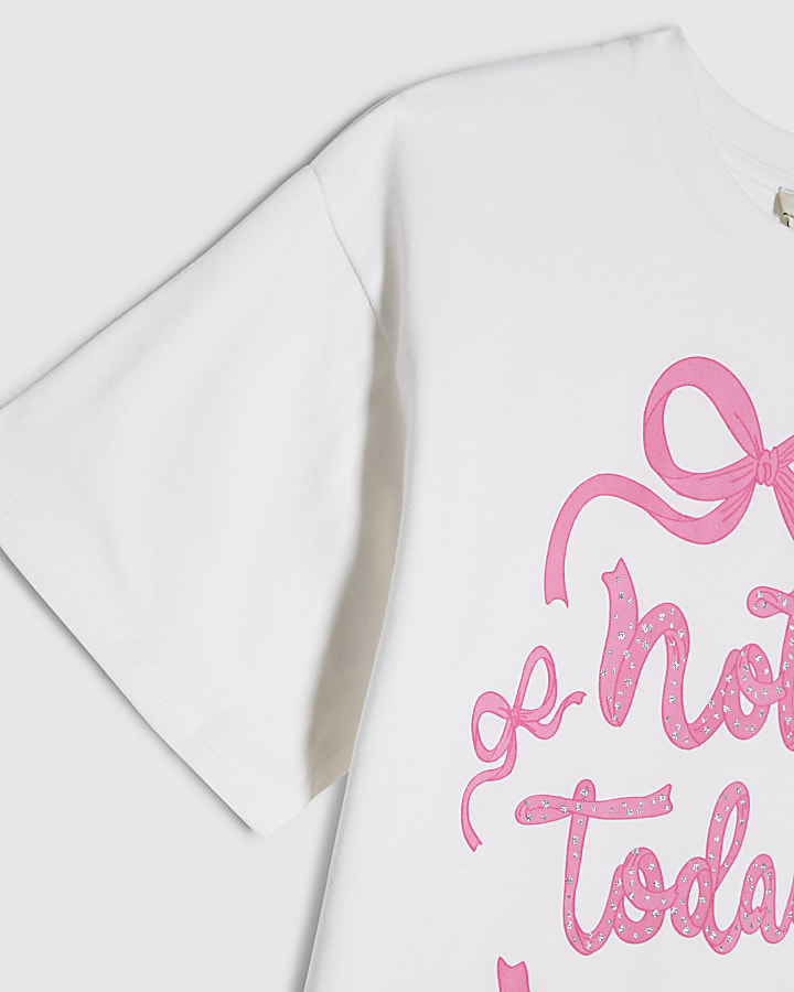Girls White Not Today Bow T-Shirt