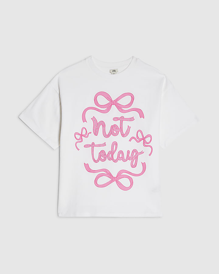 Girls White Not Today Bow T-Shirt