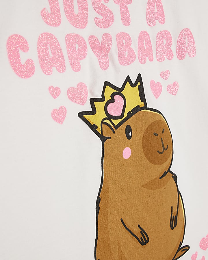 Girls White Capybara Queen T-Shirt