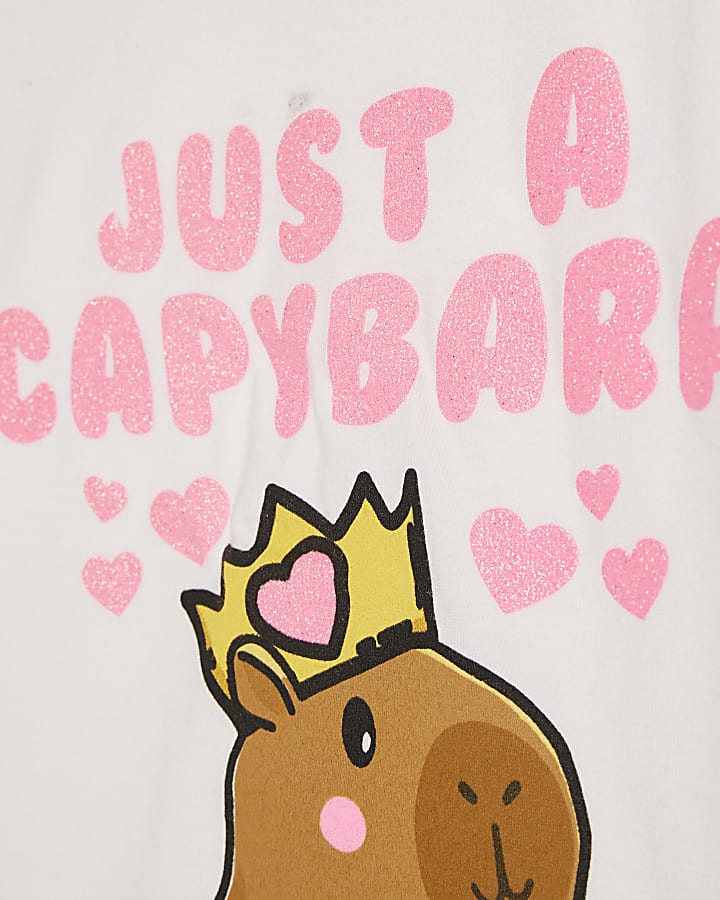 Girls White Capybara Queen T-Shirt