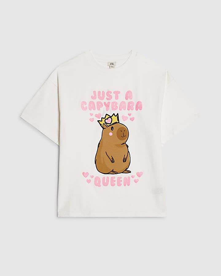 Girls White Capybara Queen T-Shirt
