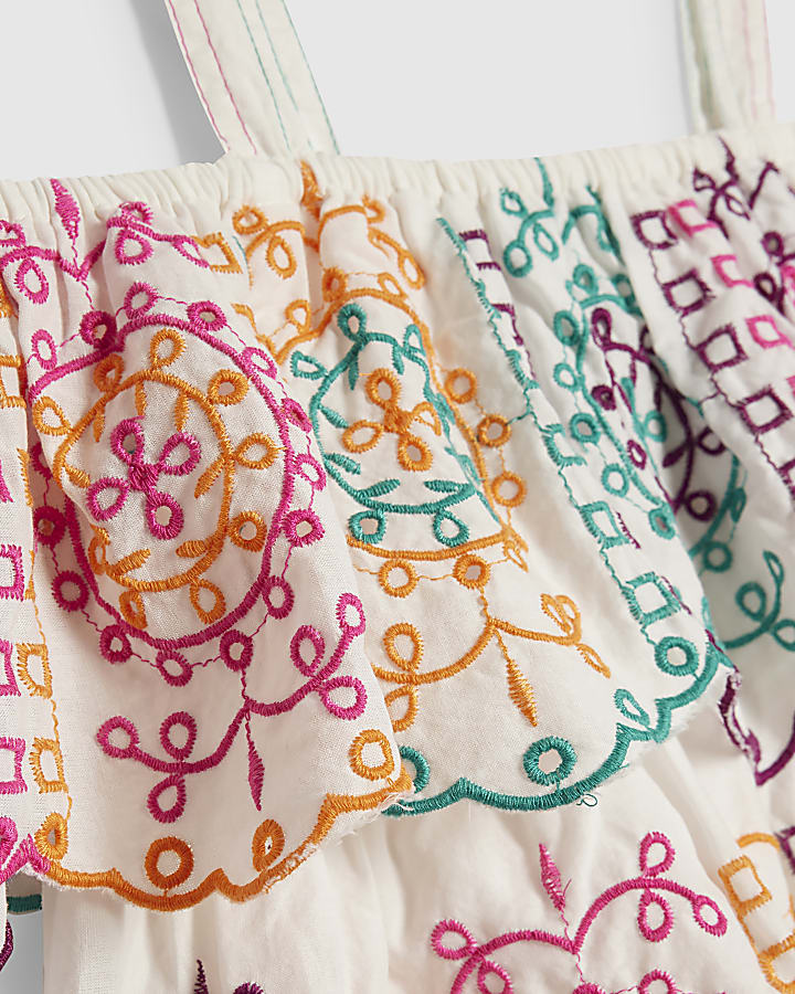 Girls Cream Embroidered Skirt Set