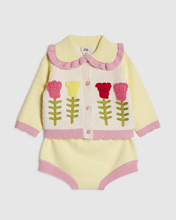 Baby Girls Yellow Tulip Knit Bloomer Set