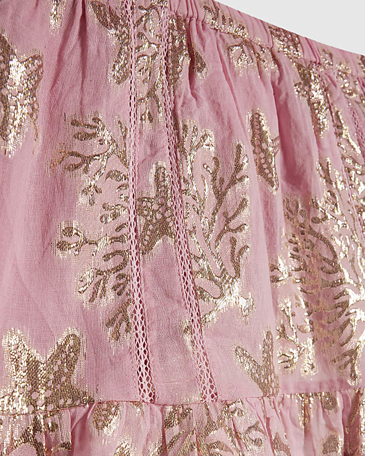 Girls Pink Sea Life Print Top & Skirt Set