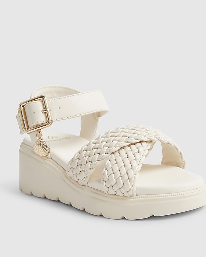 Girls Beige Plaited Wedge Sandals