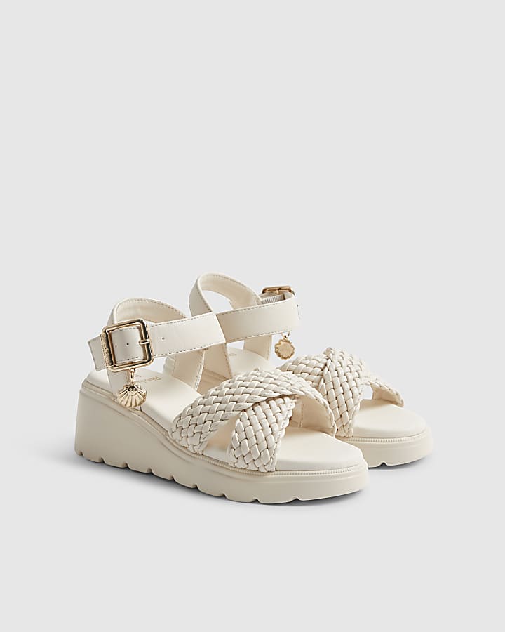 Girls Beige Plaited Wedge Sandals