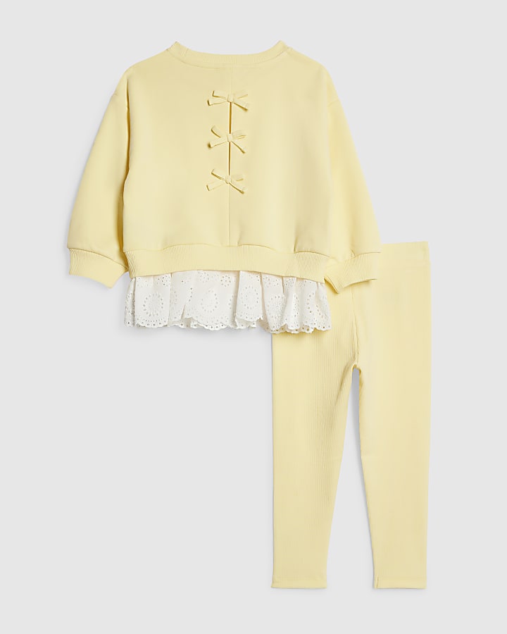 Mini Girls Yellow Hybrid Bow Sweatshirt Set