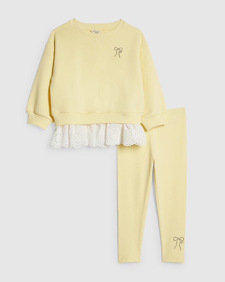 Mini Girls Yellow Hybrid Bow Sweatshirt Set