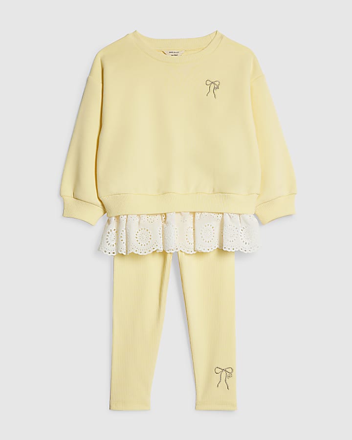 Mini Girls Yellow Hybrid Bow Sweatshirt Set