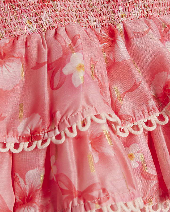 Mini Girls Pink Hibiscus Bow Skirt Set