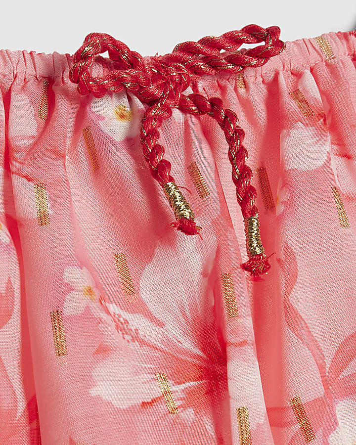 Mini Girls Pink Hibiscus Bow Skirt Set