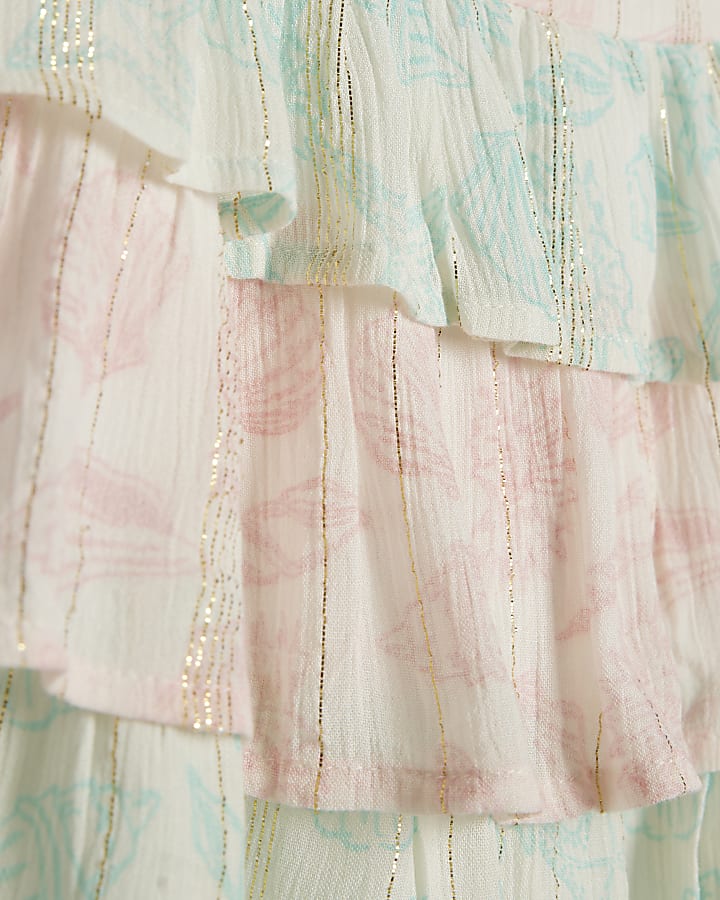Mini Girls Pink Shell Print Tiered Dress