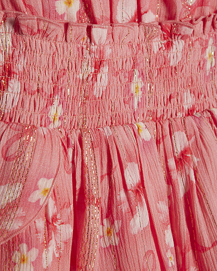 Mini Girls Pink Hibiscus Bow Dress