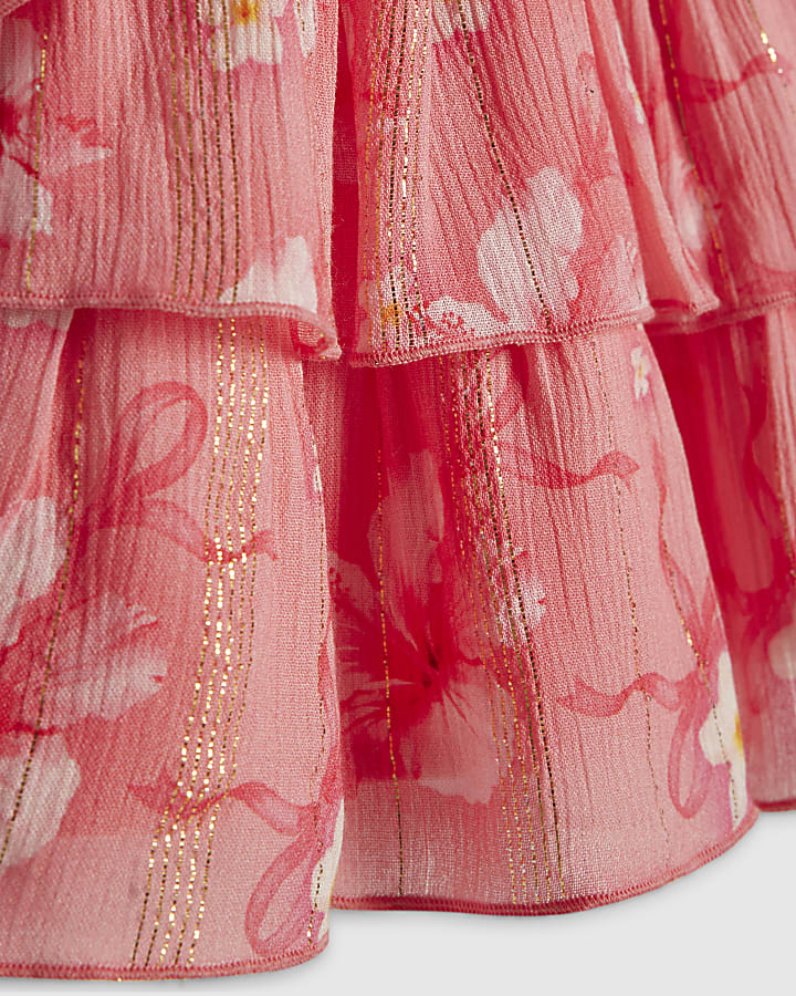 Mini Girls Pink Hibiscus Bow Dress