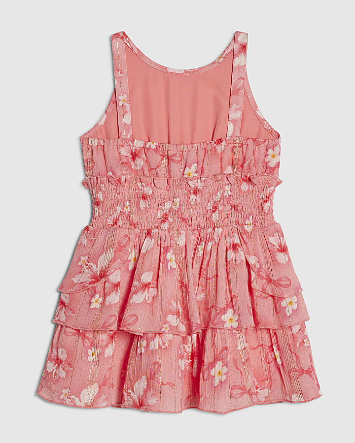 Mini Girls Pink Hibiscus Bow Dress