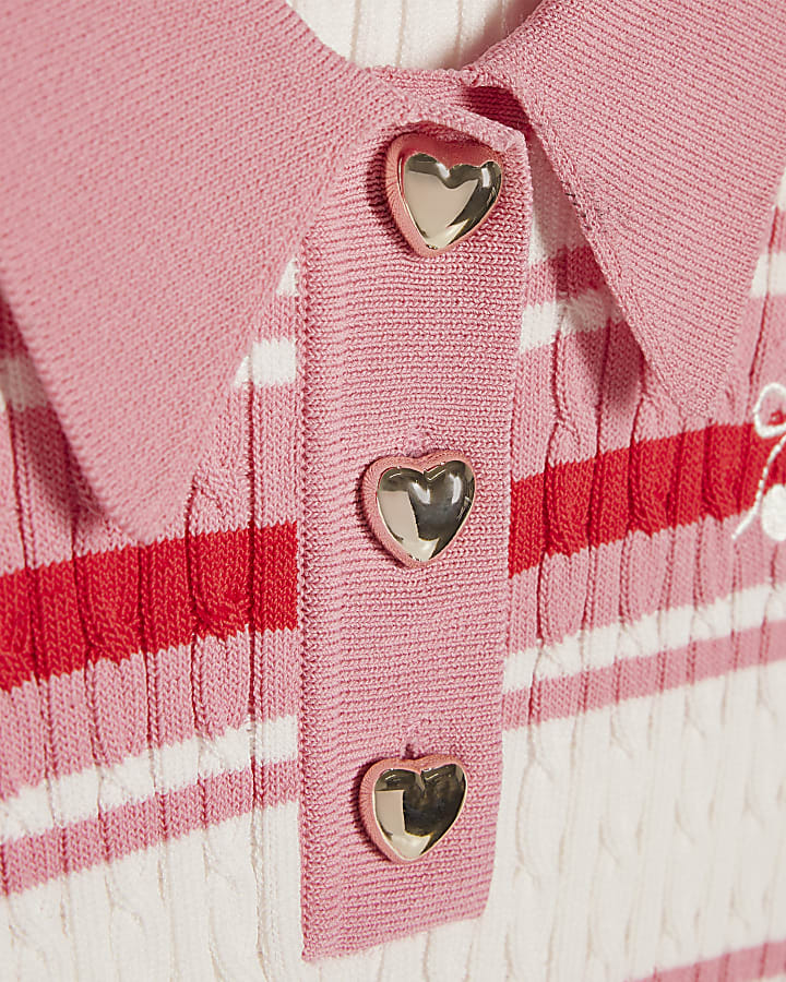 Girls Pink Stripe Cherry Bow Polo Shirt