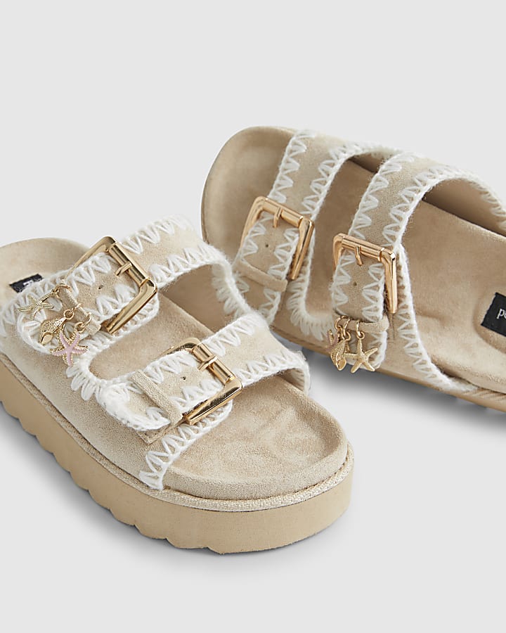 Girls Beige Whipstitch Sandal Slippers