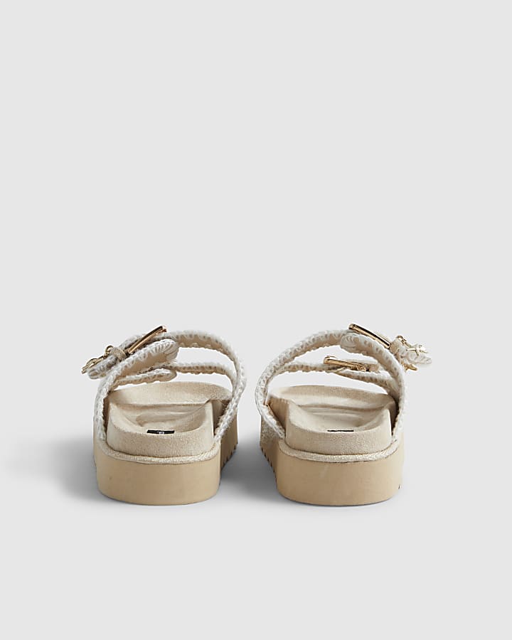 Girls Beige Whipstitch Sandal Slippers