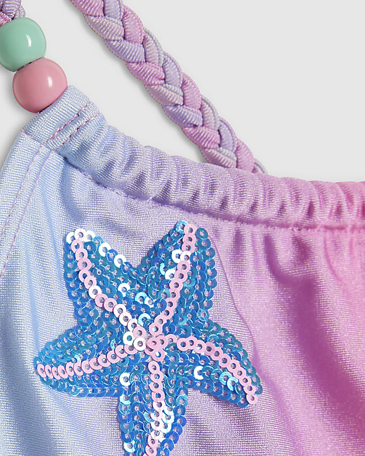 Girls Blue Ombre Sequin Shell Bikini Set