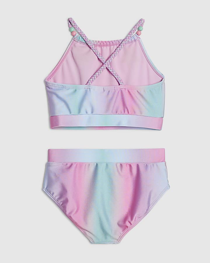 Girls Blue Ombre Sequin Shell Bikini Set