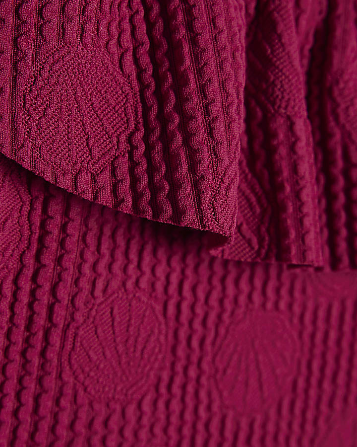 Girls Pink Shell Texture Belt Swimsuit