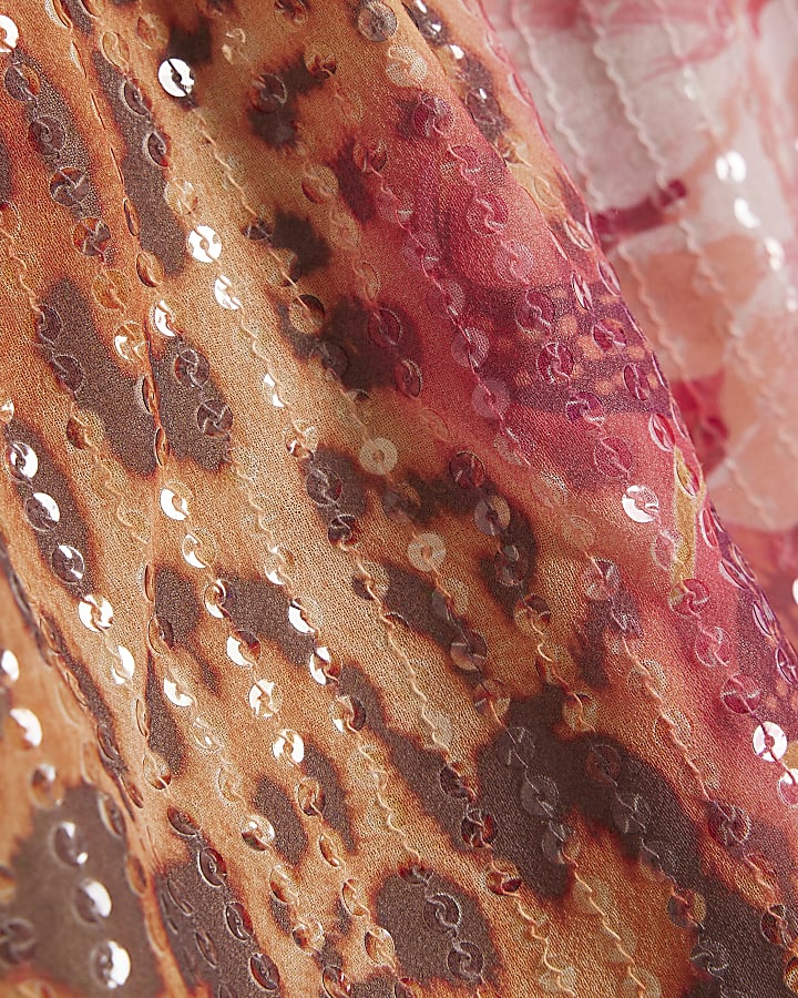 Girls Brown Floral Leopard Sarong Skirt