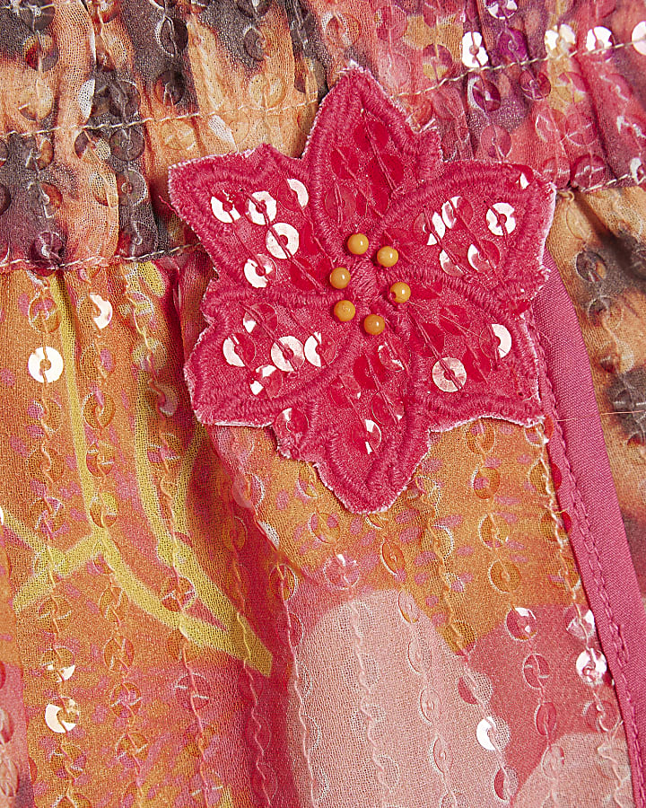 Girls Brown Floral Leopard Sarong Skirt