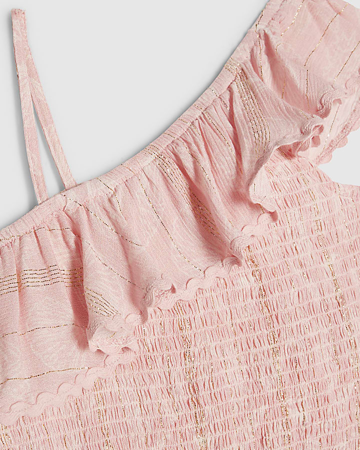 Girls Pink Shell Print Maxi Skirt Set