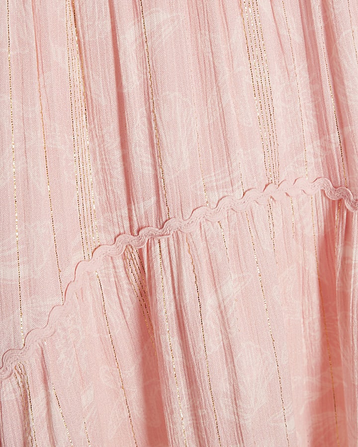 Girls Pink Shell Print Maxi Skirt Set