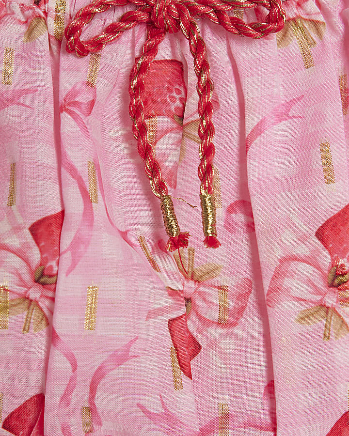 Girls Pink Strawberry Bow Skirt Set