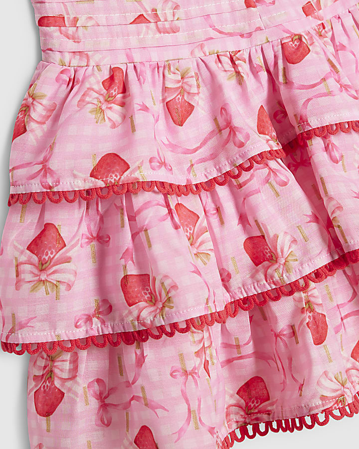 Girls Pink Strawberry Bow Skirt Set