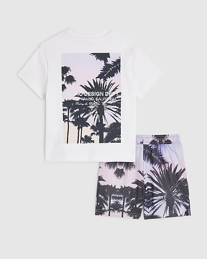 Mini Boys White Palm Tree Mesh Shorts Set