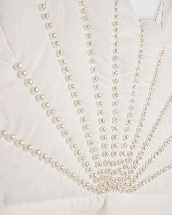 Girls White Pearl Shell Top Trouser Set