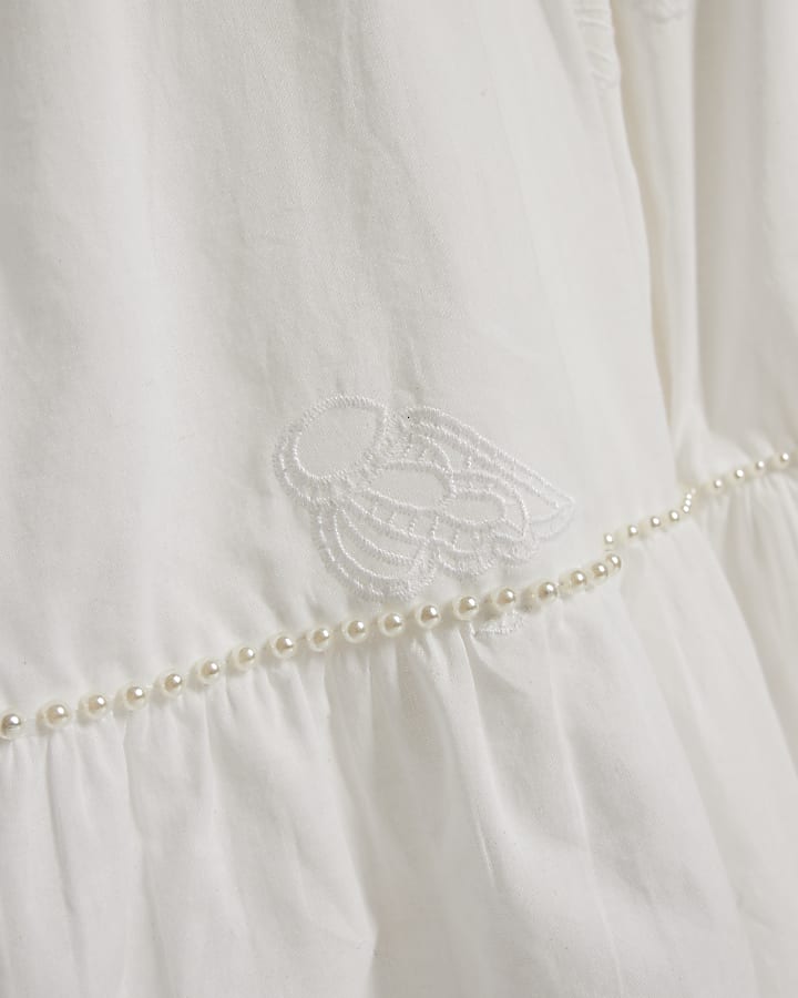 Girls White Pearl Shell Top Trouser Set