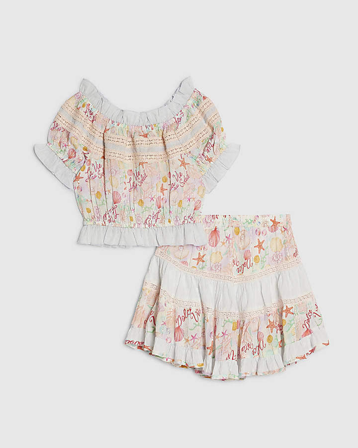 Girls Blue Under The Sea Skirt Set