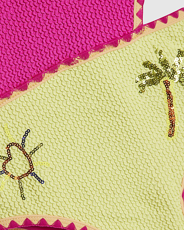 Girls Pink Frilled Textured Swimsuit