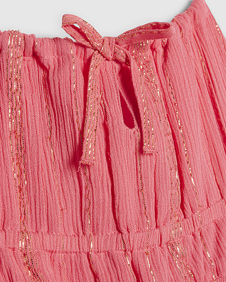 Girls Pink Tiered Shimmer Dress