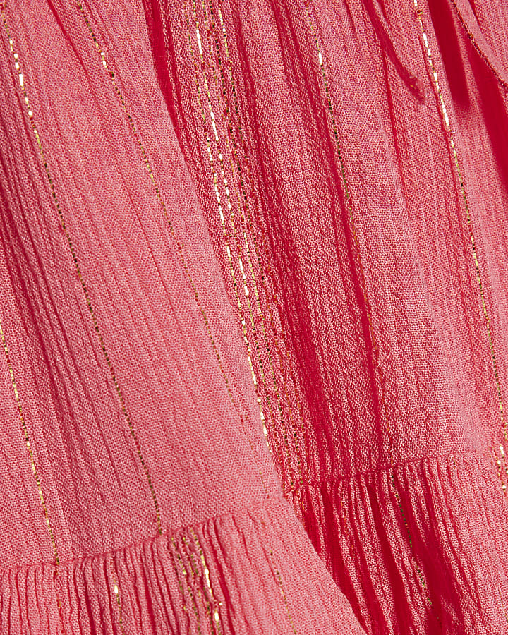 Girls Pink Tiered Shimmer Dress