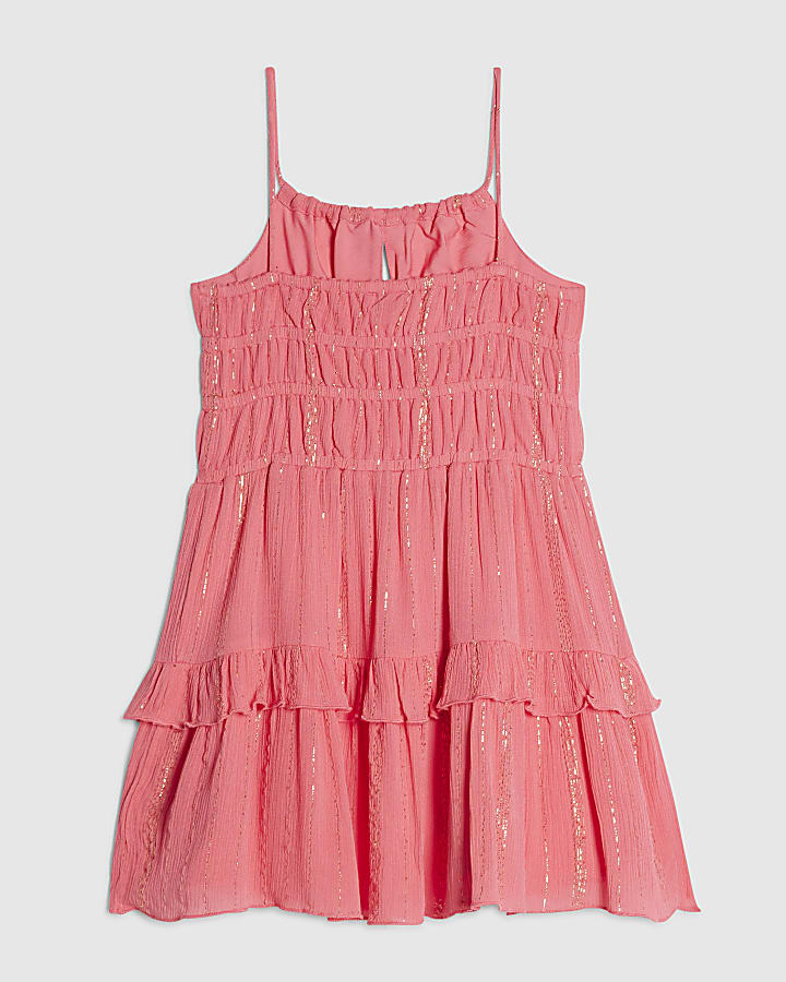 Girls Pink Tiered Shimmer Dress