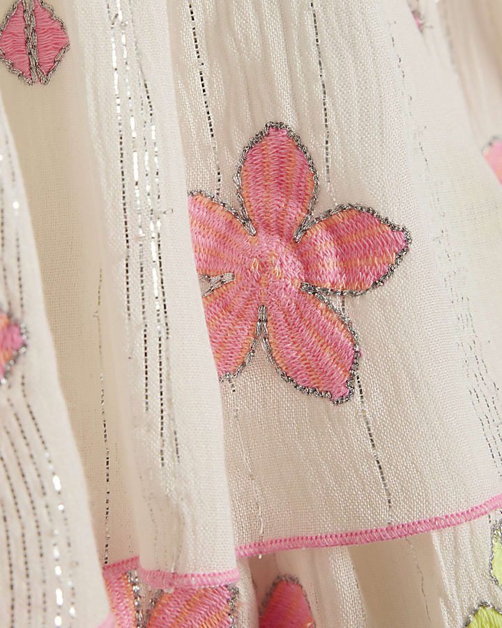 Girls White Embroidered Scallop Dress