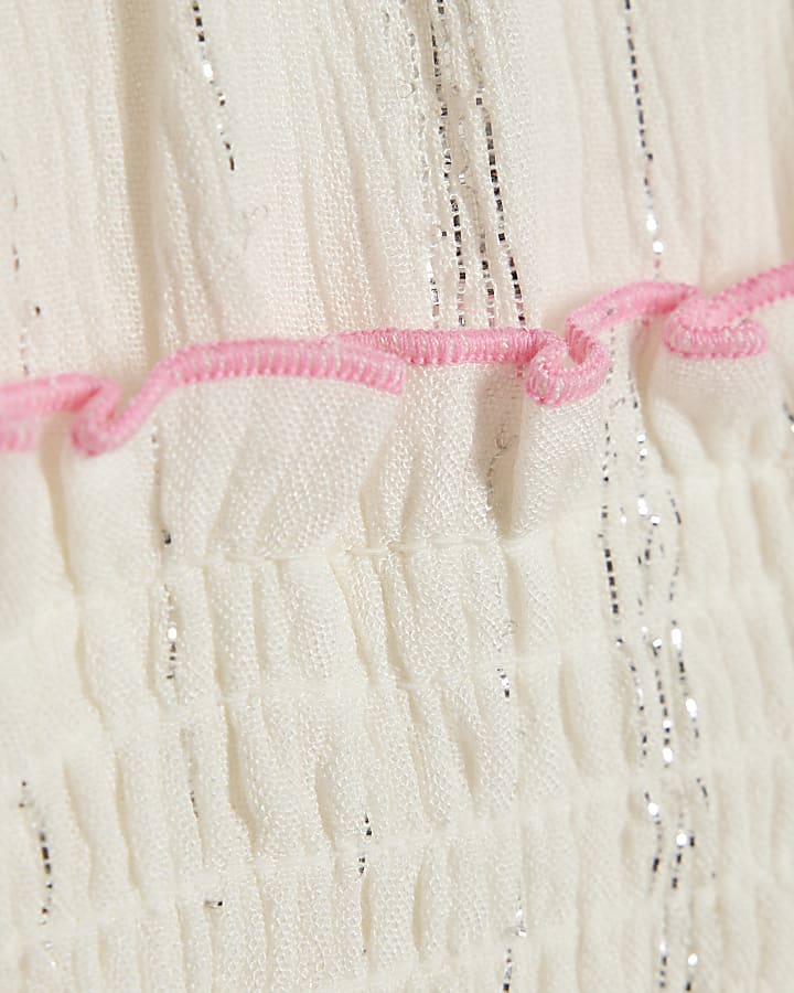 Girls White Embroidered Scallop Dress