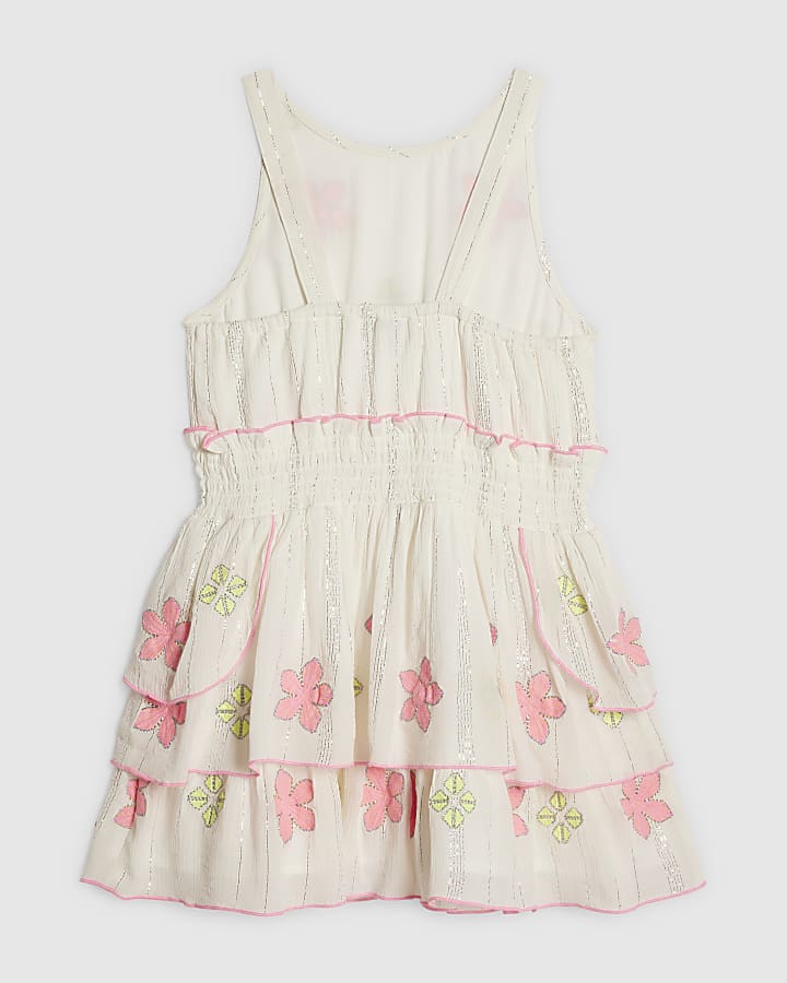 Girls White Embroidered Scallop Dress