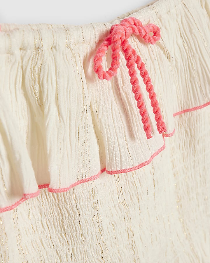 Girls White Frill Trousers Set