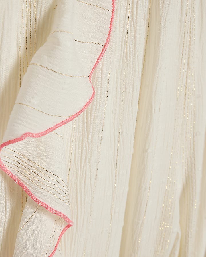 Girls White Frill Trousers Set