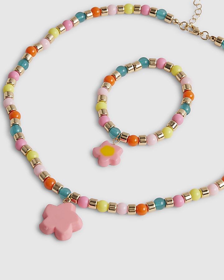 Girls Multi Colour Hibiscus Necklace Set