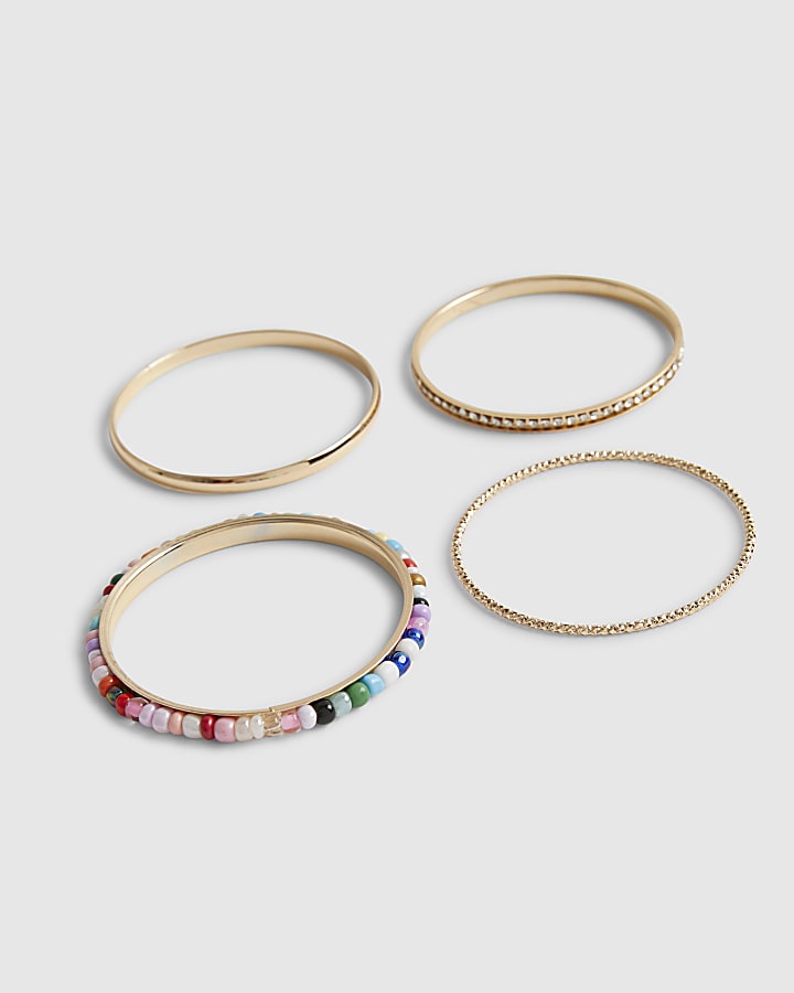 Girls Multi Colour Beaded Bangle Pack Of 4