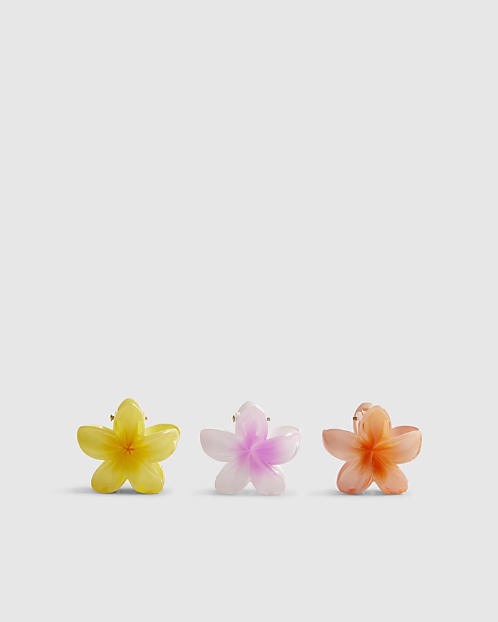 Girls Pink Flower Pack Of 3 Hair Claw Clips